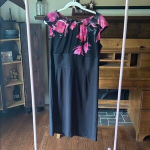 Dress Barn Black and Pink Floral Midi Dress